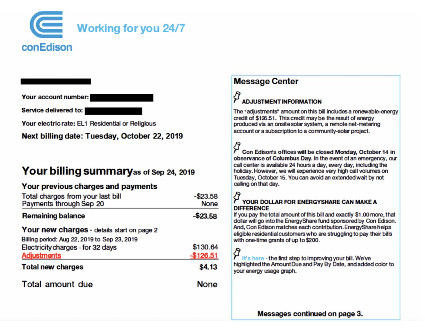 Where do I find my credit on my ConEd bill? Solstice